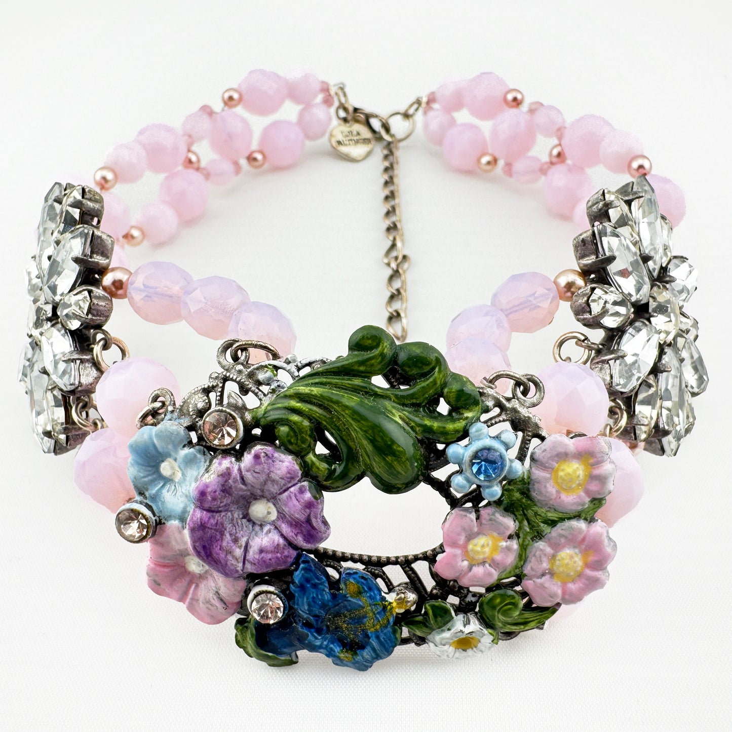 Kropfband Blumenmedaillon mit Perlen rosé